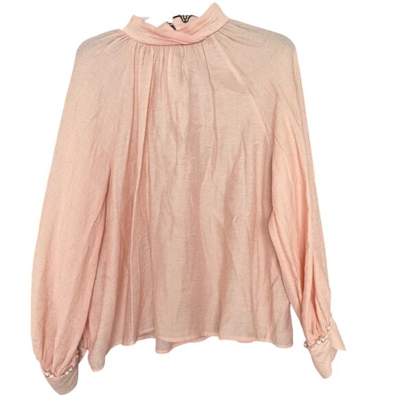 NEW ZARA PINK PEARL CUFF BLOUSE SHIRT SZ XL BARBIECORE FEMININE - Picture 1 of 5